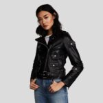 Florence Black Biker Leather Jacket - Image 2