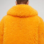 Womens Orange Winter fox Fur Shearling Leather Jacket - Image 2