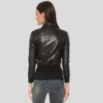 Halle Black Bomber Leather Jacket - Image 3