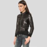 Halle Black Bomber Leather Jacket - Image 4