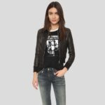 Halle Black Bomber Leather Jacket - Image 5