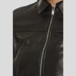 Halle Black Bomber Leather Jacket - Image 2