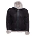 Hampton's Classic Brown Bomber Aviator Shearling Jacket with collar belt - Image 3