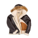 Men's Shearling B3 Fur Hoodie Style Bomber Coat - Image 2