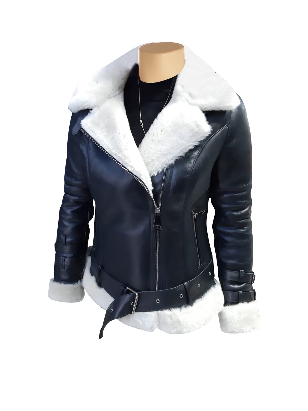 IMG-20200603-WA0020.jpg Jayne's Sheepskin Black and White Biker Shearling Jacket - Image 1