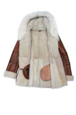 Ayva's Tan Shearling coat with fox fur trim Hoodie - Image 3