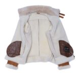 Hagan's Tan Aviator Bomber Suede Shearling Jacket - Image 4
