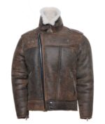 Carter's Distressed Biker bomber shearling jacket with notch lapels - Image 3