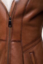 Ayva's Tan Shearling coat with fox fur trim Hoodie - Image 4