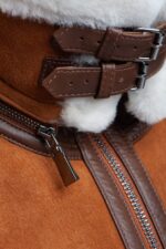 Hagan's Tan Aviator Bomber Suede Shearling Jacket - Image 5