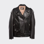 black women's lambskin leather biker jacket