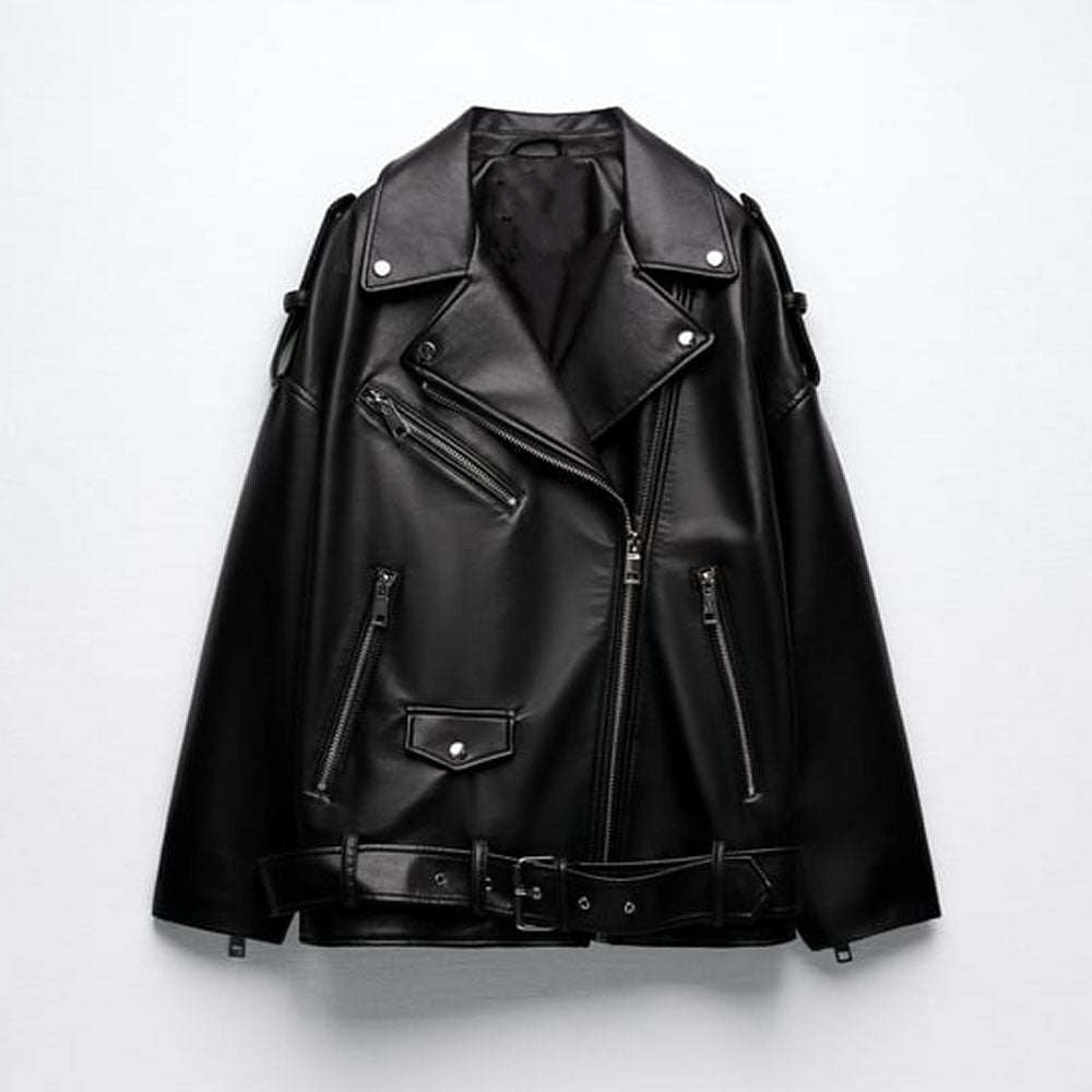 Leather-Bomber-Jackets-1-36-600x600-2.jpg Women's black motorcycle biker leather jacket - Image 1