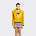 yellow women's cowhide leather biker jacket - Image 2