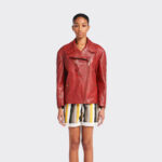 women's red sheepskin biker leather jacket - Image 2