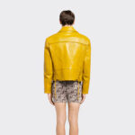 yellow women's cowhide leather biker jacket - Image 3