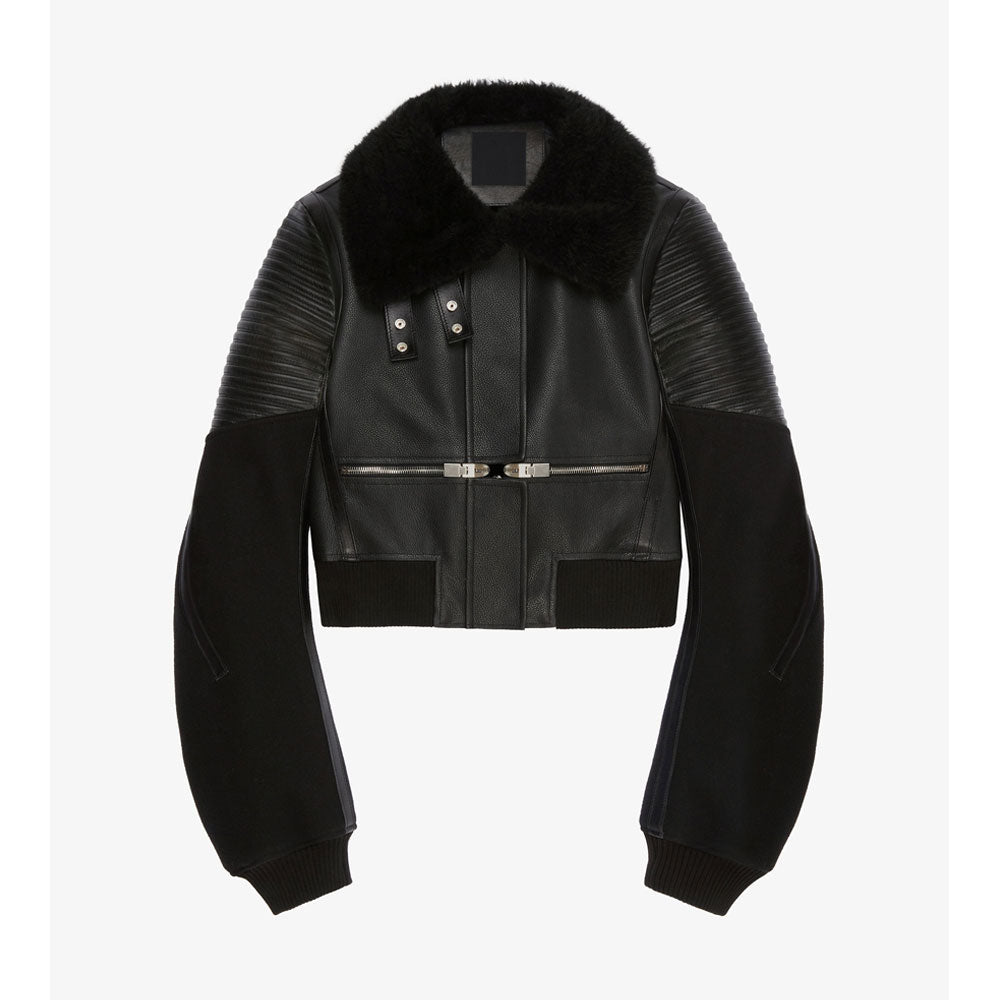 Leather-Jackets-1-27-1.jpg Women's Black RAF Sheepskin Shearling Aviator Motorbike Leather Bomber Jacket - Image 1