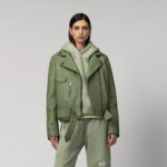 women's green Riding  sheepskin leather biker jacket - Image 2