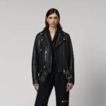 women's black lambskin leather biker jacket - Image 2