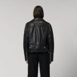 women's black lambskin leather biker jacket - Image 3