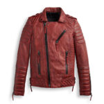 Men Red Biker Leather Motorbike Jacket