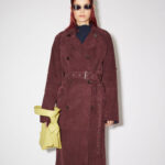Maroon Suede Leather Long Duster Trench Coat
