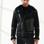Men Aviator Black Shearling Jacket