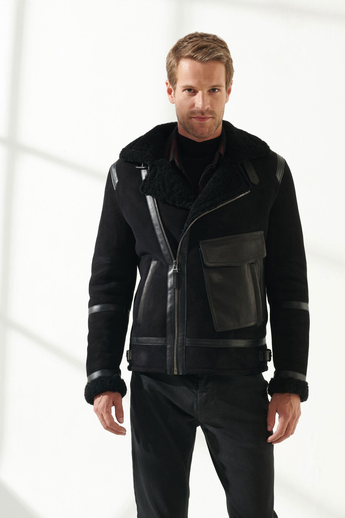 Men-Aviator-Black-Shearling-Jacket.jpg Men Aviator Black Shearling Jacket - Image 1