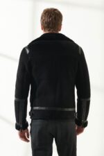 Men Aviator Black Shearling Jacket - Image 2