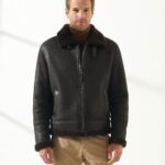 Men Aviator Black Shearling Jacket