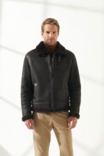 Men Aviator Black Shearling Jacket