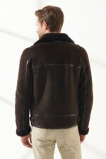 Men Aviator Brown Shearling Jacket - Image 2