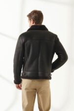 Men Aviator Black Shearling Jacket - Image 2
