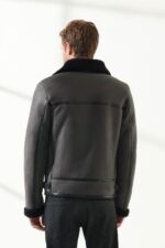 Men Aviator Grey Shearling Jacket - Image 2