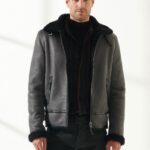 Men Aviator Grey Shearling Jacket