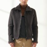 Men Aviator Grey Shearling Jacket