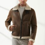 Men Aviator Tan&Off-White Shearling Jacket