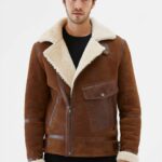 Men Aviator Tan&Off White Shearling Jacket