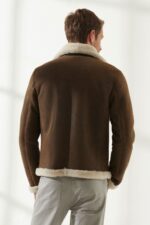 Men Aviator Tan&Off-White Shearling Jacket - Image 2