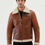 Men Aviator Tan&Off White Shearling Jacket