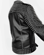 Men's Black Studded Biker Leather Jacket - Image 3