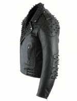 Men's Black Studded Leather Biker Jacket - Image 3
