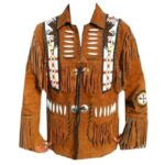 Men Brown Eagle Beads Western Cowboy Suede Leather