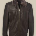 Men Brown Shearling Bomber Leather Jacket