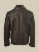 Men Brown Shearling Bomber Leather Jacket - Image 2
