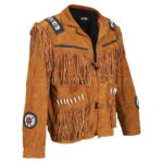 Men Brown Western Fringes with white beads decoration - Image 3