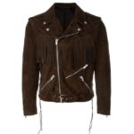 Men's Fringe Motorcycle Suede Cow Boy Brown Western Jacket