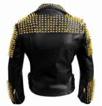 Men's Gold Studded Leather Biker Jacket In Black - Image 2