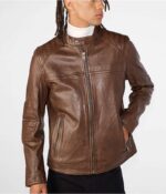 Men's Leather Cafe Racer Biker Jacket In Dark Brown - Image 2