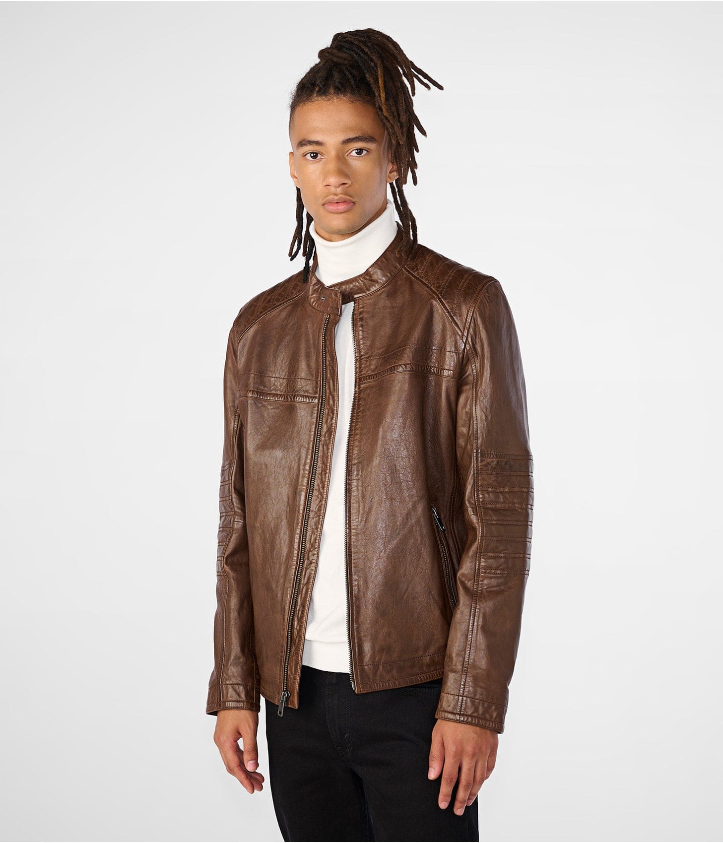 Men-Leather-Cafe-Racer-Biker-Jacket-In-Dark-Brown-b-1.jpg Men's Leather Cafe Racer Biker Jacket In Dark Brown - Image 1