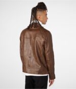 Men's Leather Cafe Racer Biker Jacket In Dark Brown - Image 3
